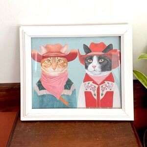 Cowboy Cats Western Rodeo Canvas Art Print White Framed Quirky Wall Hanging Art